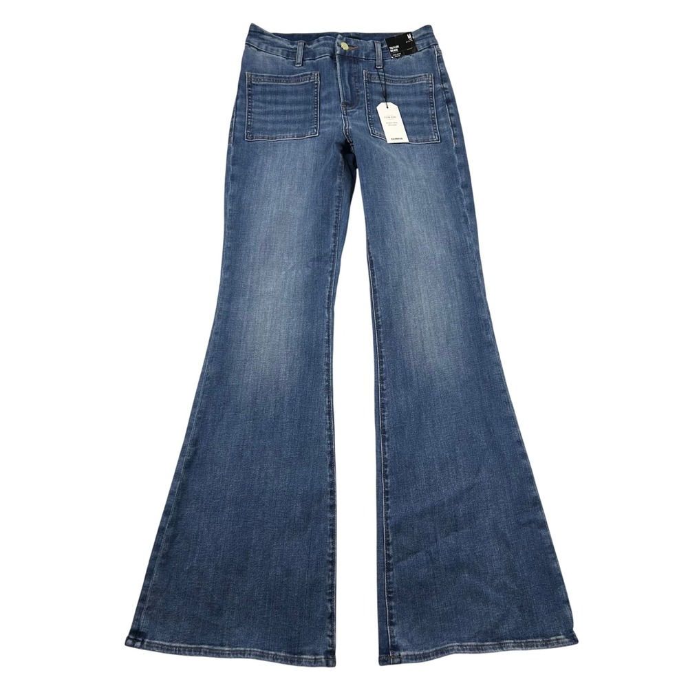 Express Jeans Womens M Rreg 6 8 10 Flexx 70s Flare Mid Rise Stretch Disco